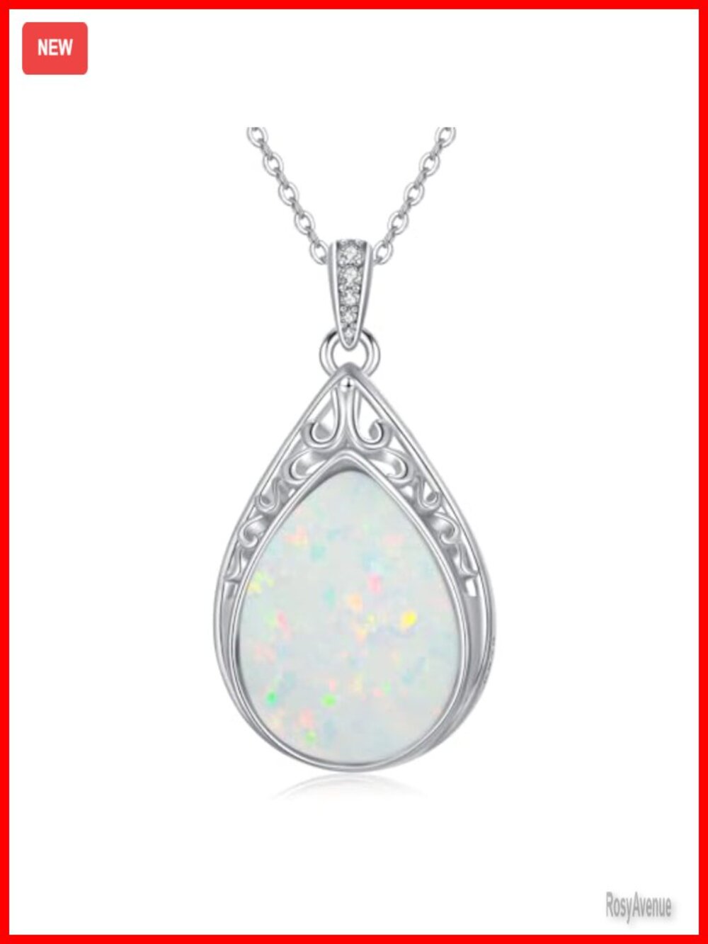 925 Sterling Silver Opal Teardrop Filigree Pendant Necklace